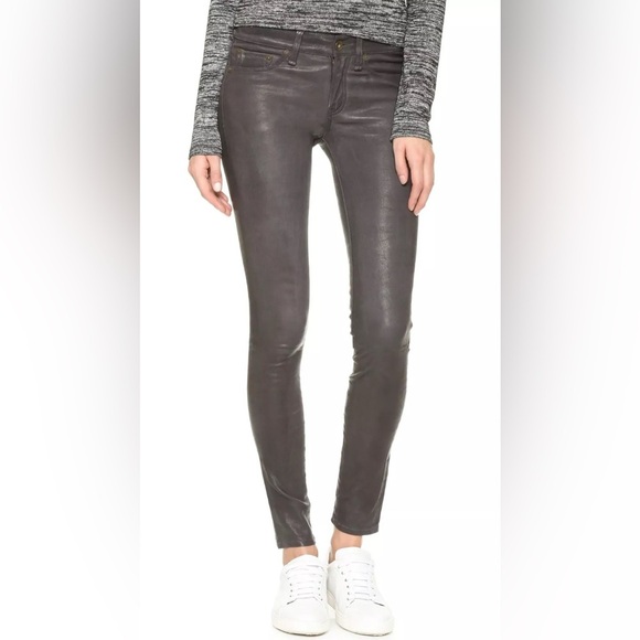 Rag & Bone womens skinny pants black gray stretch lamb leather (NWT) Size: 24 - Picture 1 of 10